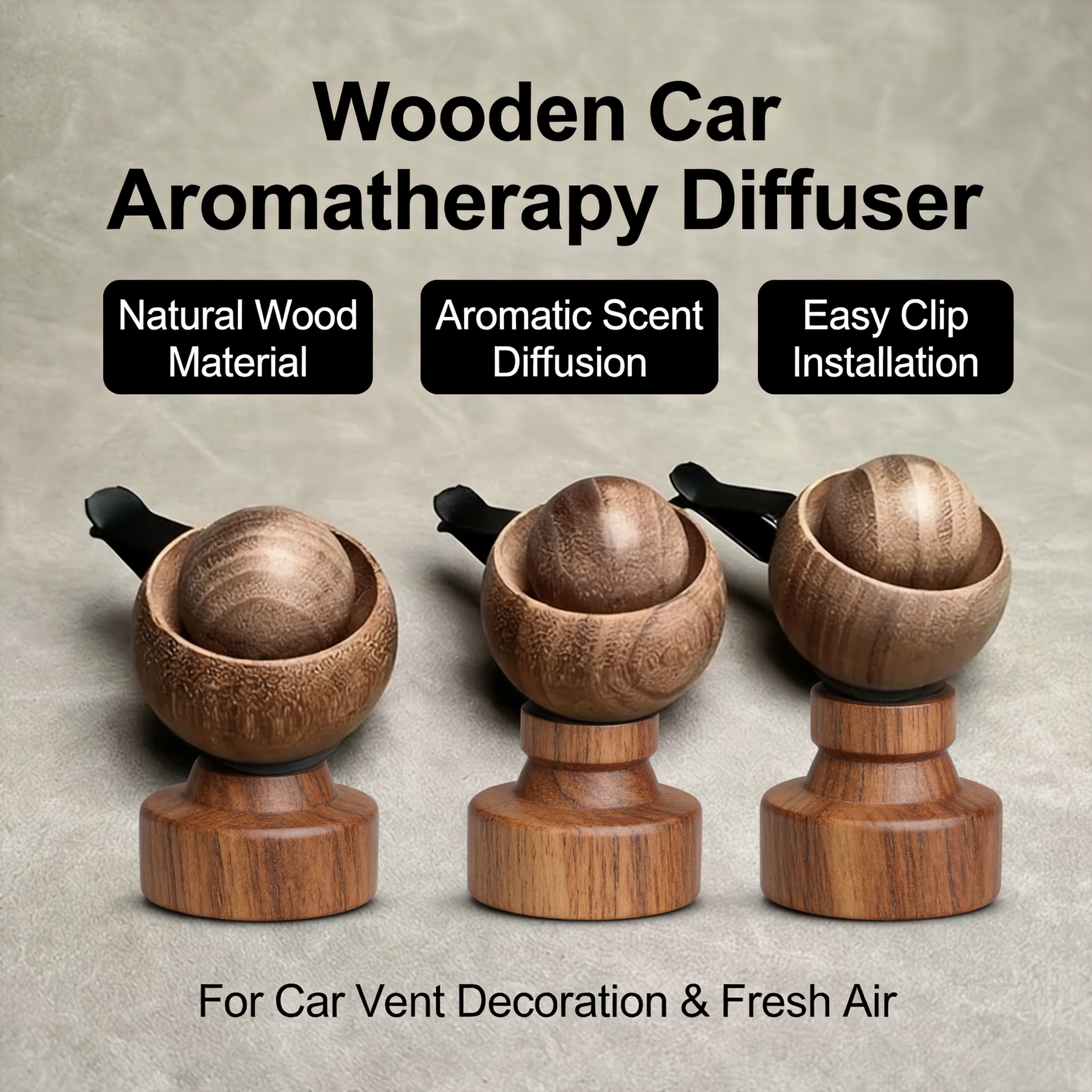 Home Fragrance Miniso - Wooden Essential Oil Diffuser for Car